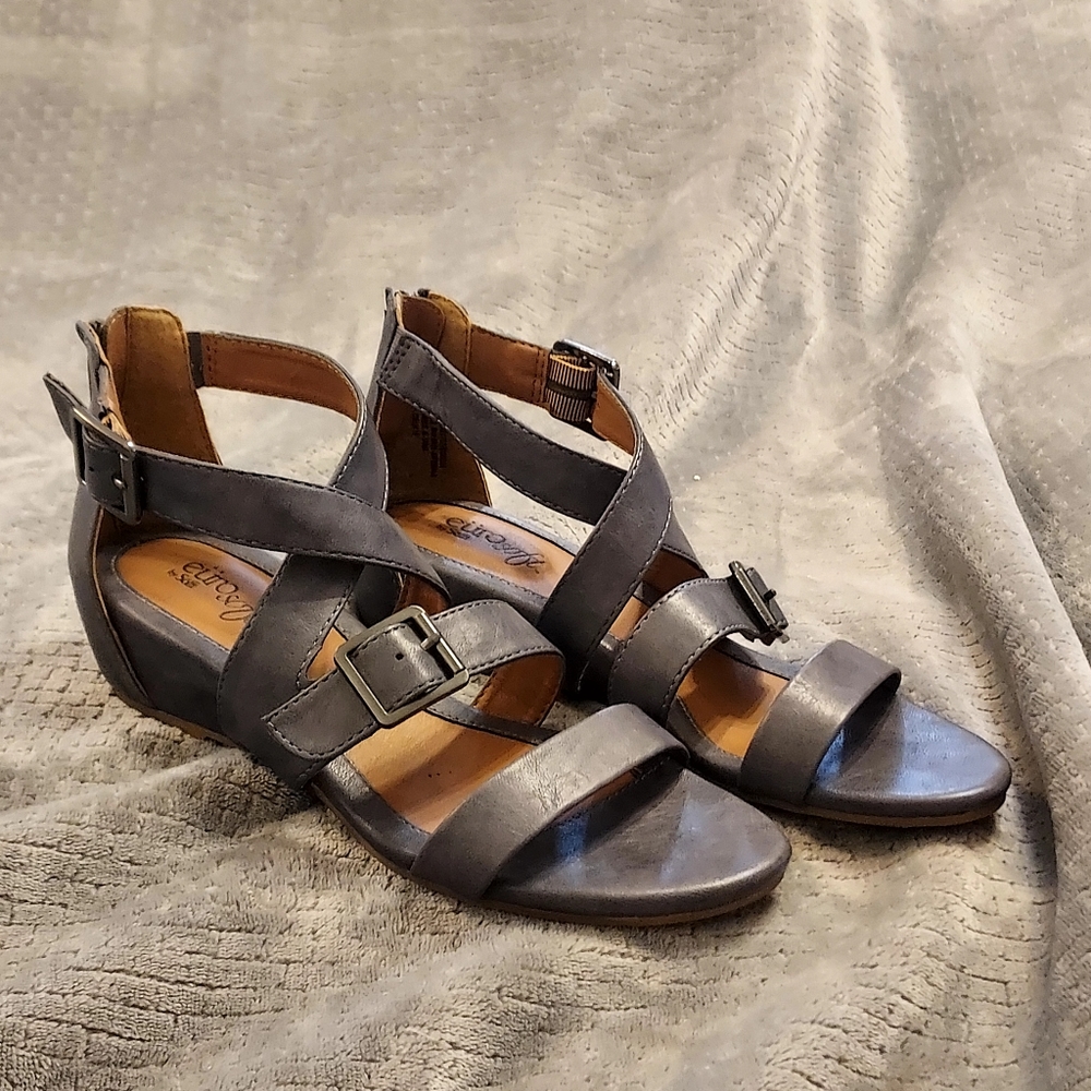 Eurosoft Rishelle Wedge Sandal Blue Gray 7 Boho Cottagecore Preppy